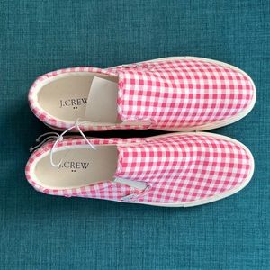 JCrew Road trip canvas slip-on sneakers - pink gingham print Size 10 Womens NWT